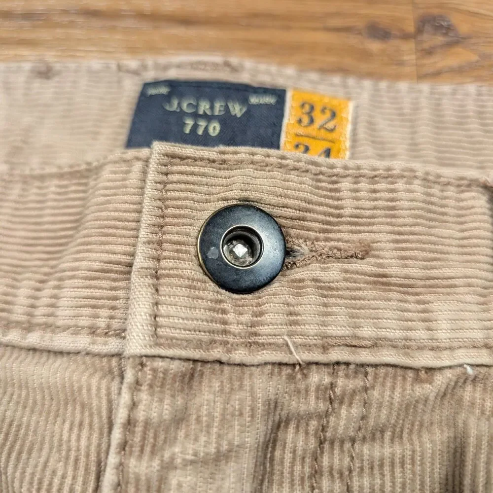 J Crew 770 Straight Fit Corduroy Pants Men 32x34 Beige City Cotton 5 Pocket